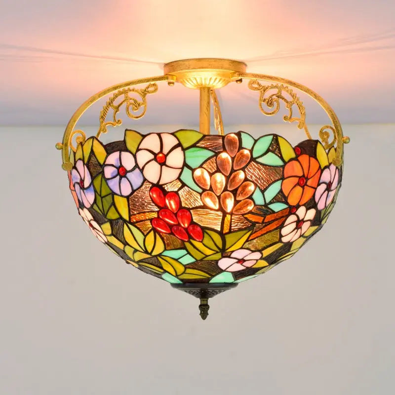 16inch Stained Glass Flower Lampshade Vintage Tiffany Ceiling Light - CTL