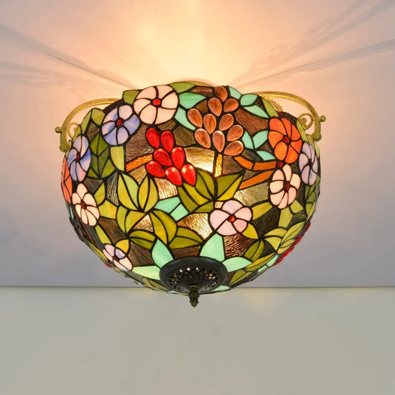 16inch Stained Glass Flower Lampshade Vintage Tiffany Ceiling Light - CTL