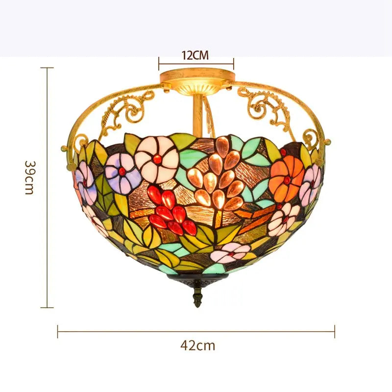 16inch Stained Glass Flower Lampshade Vintage Tiffany Ceiling Light - CTL