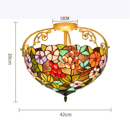 16inch Stained Glass Flower Lampshade Vintage Tiffany Ceiling Light - CTL