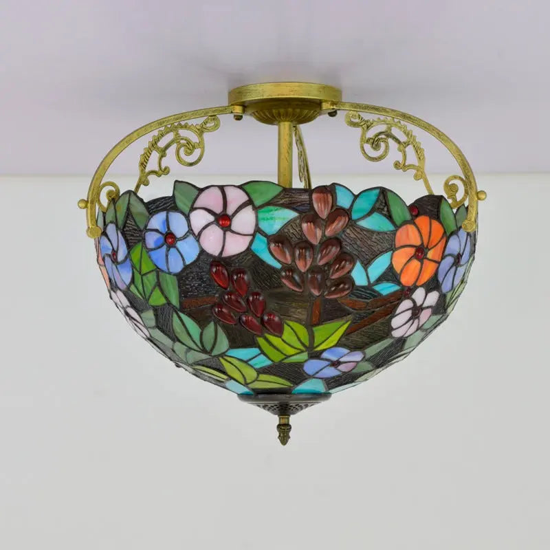 16inch Stained Glass Flower Lampshade Vintage Tiffany Ceiling Light - CTL