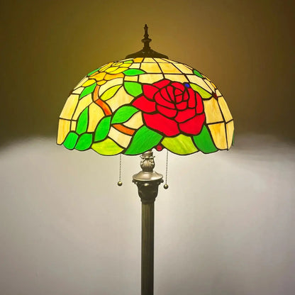 16inch Stained Glass Tall Lamp Grape Rose Lampshade Tiffany Floor Light - CTL