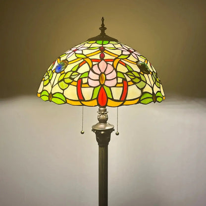 16inch Stained Glass Tall Lamp Grape Rose Lampshade Tiffany Floor Light - CTL