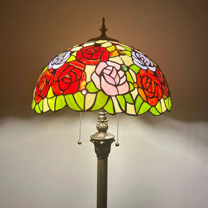 16inch Stained Glass Tall Lamp Grape Rose Lampshade Tiffany Floor Light - CTL