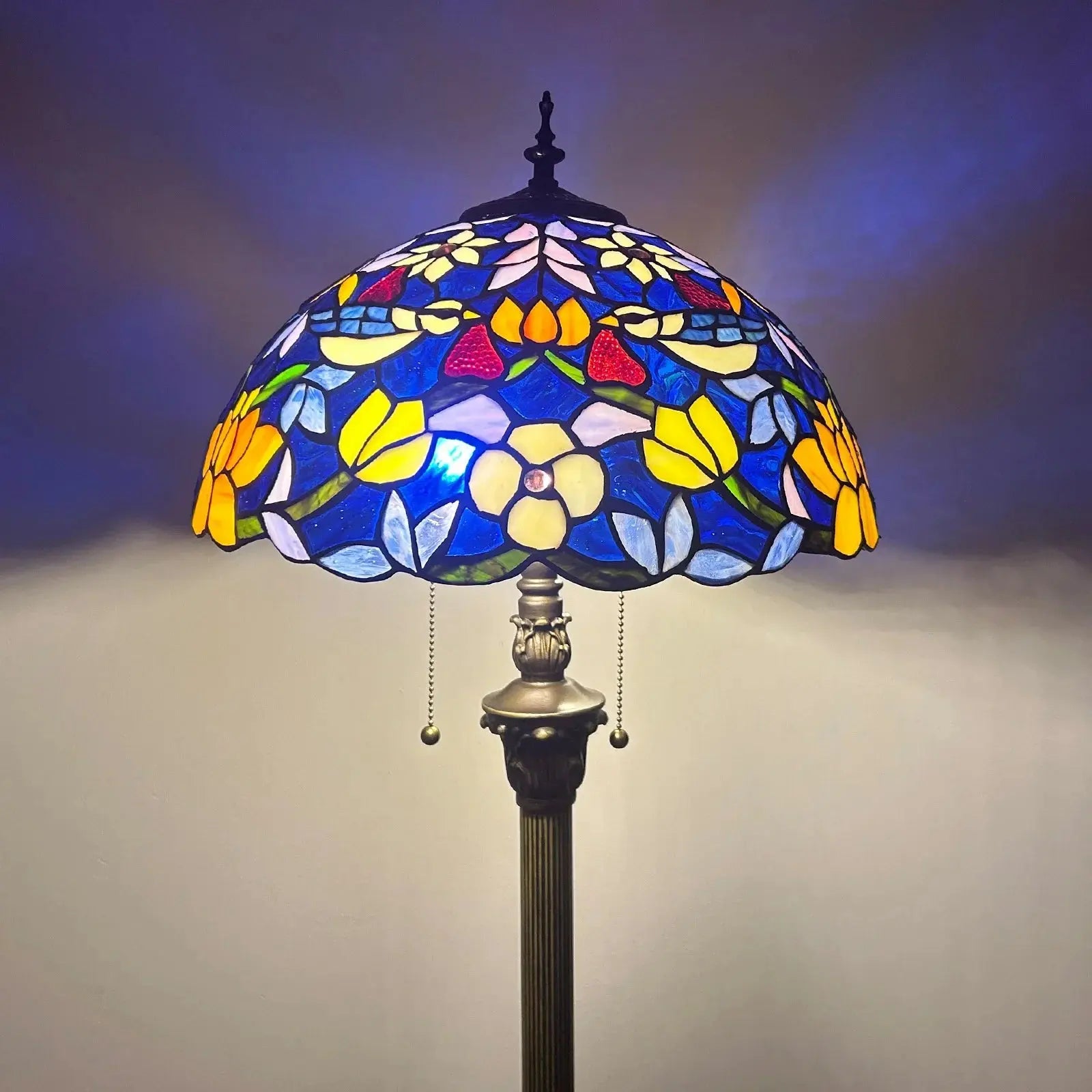 16inch Stained Glass Tall Lamp Grape Rose Lampshade Tiffany Floor Light - CTL