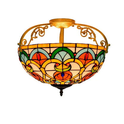 16inch Stained Glass Beads Flower Lampshade Tiffany Ceiling Light - CTL
