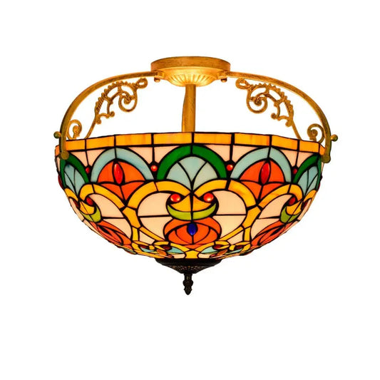 16inch Stained Glass Beads Flower Lampshade Tiffany Ceiling Light - CTL