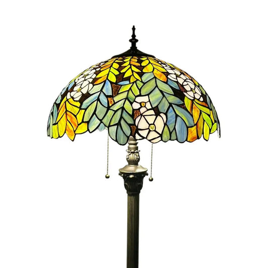16inch 40cm Stained Glass Leaf Dragonfly Rose Lampshade Vintage Tiffany Floor Lamp - CTL