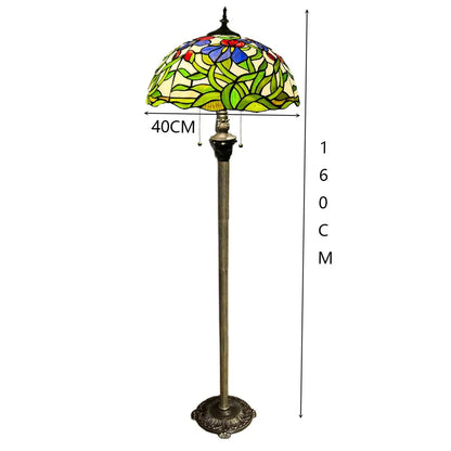 16inch 40cm Stained Glass Leaf Dragonfly Rose Lampshade Vintage Tiffany Floor Lamp - CTL