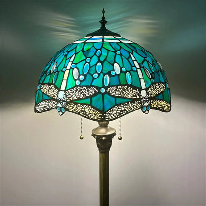 16inch 40cm Stained Glass Leaf Dragonfly Rose Lampshade Vintage Tiffany Floor Lamp - CTL