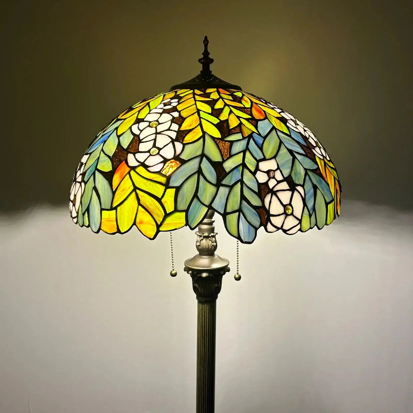 16inch 40cm Stained Glass Leaf Dragonfly Rose Lampshade Vintage Tiffany Floor Lamp - CTL