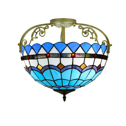 16inch Stained Glass Blue Lampshade Tiffany Ceiling Light - CTL