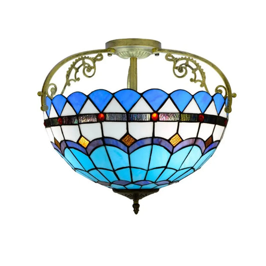 16inch Stained Glass Blue Lampshade Tiffany Ceiling Light - CTL