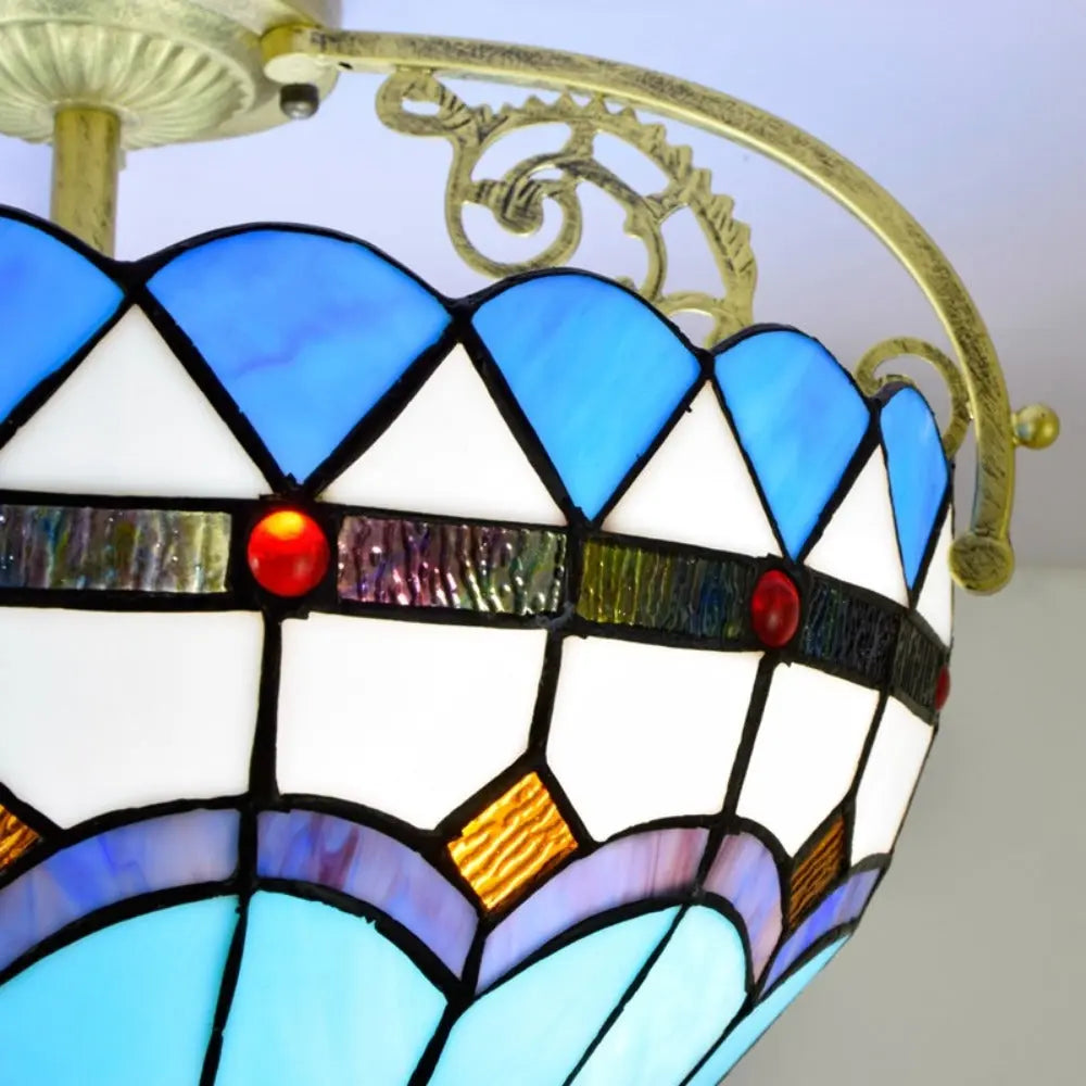 16inch Stained Glass Blue Lampshade Tiffany Ceiling Light - CTL