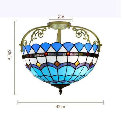 16inch Stained Glass Blue Lampshade Tiffany Ceiling Light - CTL