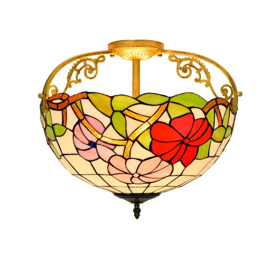 16inch Stained Glass Morning Glory Flower Vintage Tiffany Ceiling Light - CTL