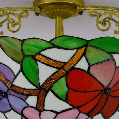 16inch Stained Glass Morning Glory Flower Vintage Tiffany Ceiling Light - CTL