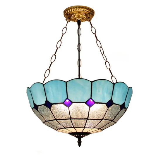 16inch 40cm Stained Glass Ocean Blue Vintage Anti-chandelier Tiffany Pendant Light - CTL
