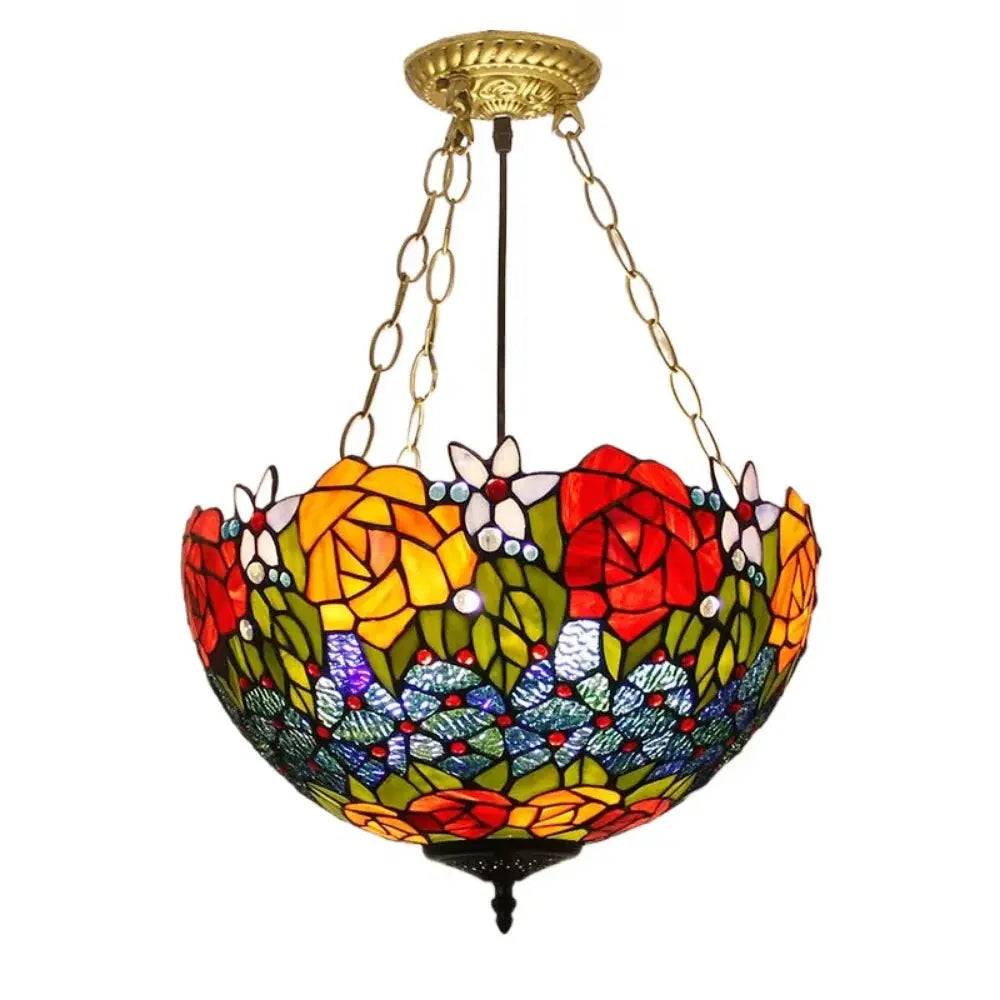 16inch 40cm Stained Glass Pastoral Rose Tiffany Pendant Light Vintage Anti-chandelier - CTL
