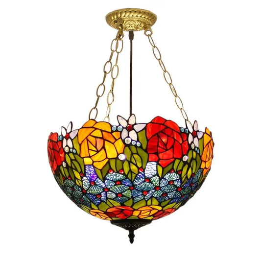 16inch 40cm Stained Glass Pastoral Rose Tiffany Pendant Light Vintage Anti-chandelier - CTL