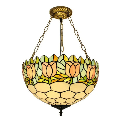 16inch 40cm Stained Glass Pink Rose Vintage Anti-chandelier Tiffany Pendant Light - CTL