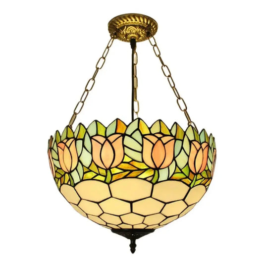 16inch 40cm Stained Glass Pink Rose Vintage Anti-chandelier Tiffany Pendant Light - CTL
