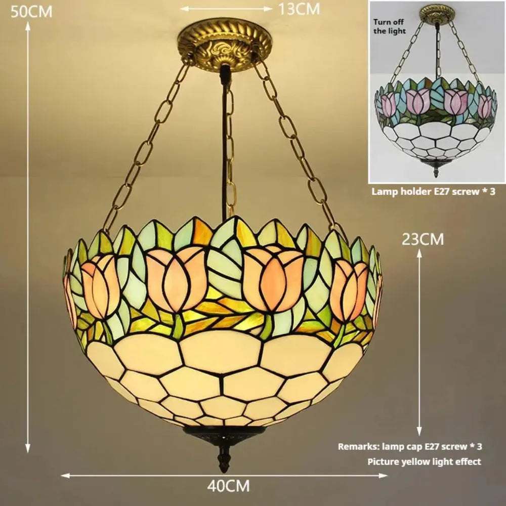 16inch 40cm Stained Glass Pink Rose Vintage Anti-chandelier Tiffany Pendant Light - CTL