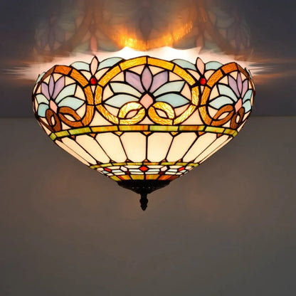 16inch Stained Glass Floral Lampshade Vintage Tiffany Ceiling Light - CTL