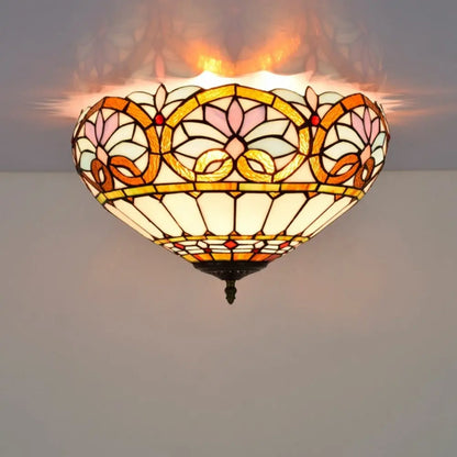 16inch Stained Glass Floral Lampshade Vintage Tiffany Ceiling Light - CTL
