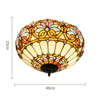 16inch Stained Glass Floral Lampshade Vintage Tiffany Ceiling Light - CTL