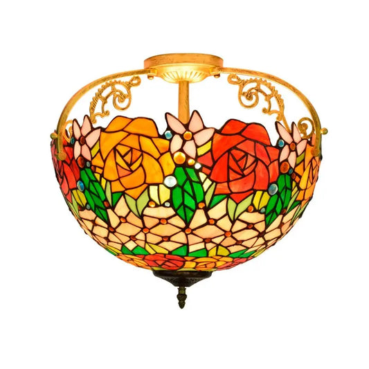 16inch Stained Glass Retro Rose Lampshade Tiffany Ceiling Light - CTL