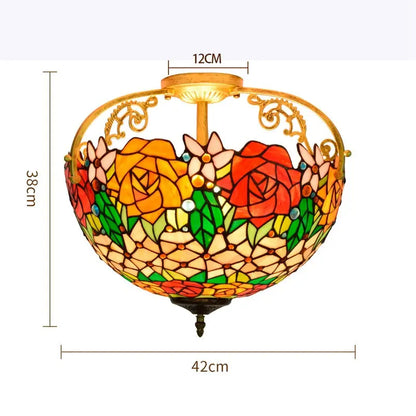 16inch Stained Glass Retro Rose Lampshade Tiffany Ceiling Light - CTL