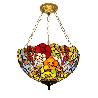 16inch 40cm Stained Glass Rose Floral Tiffany Pendant Light Vintage Anti-chandelier - CTL