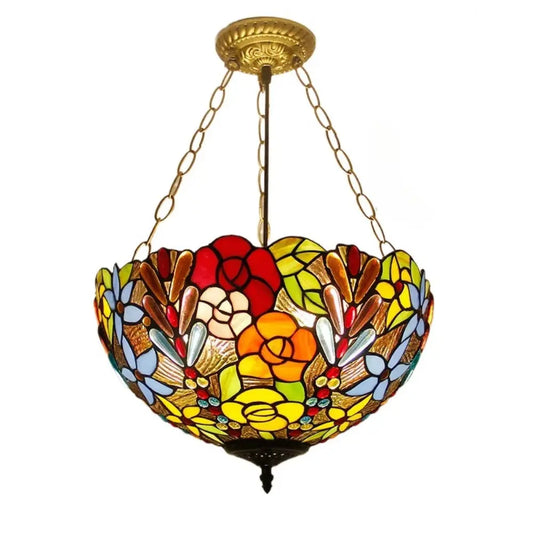 16inch 40cm Stained Glass Rose Floral Tiffany Pendant Light Vintage Anti-chandelier - CTL