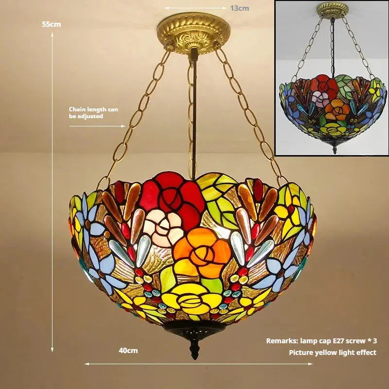 16inch 40cm Stained Glass Rose Floral Tiffany Pendant Light Vintage Anti-chandelier - CTL