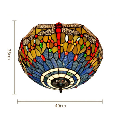 16inch Stained Glass Blue Dragonfly Lampshade Tiffany Style Ceiling Light - CTL