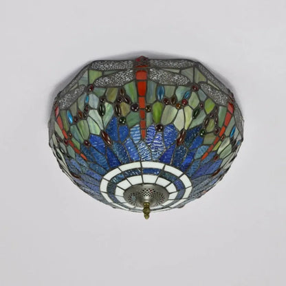 16inch Stained Glass Blue Dragonfly Lampshade Tiffany Style Ceiling Light - CTL