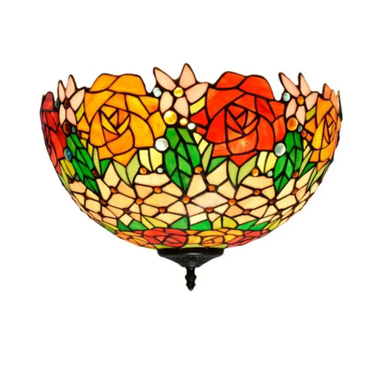 16inch Stained Glass Rose Flower Lampshade Tiffany Style Ceiling Light - CTL