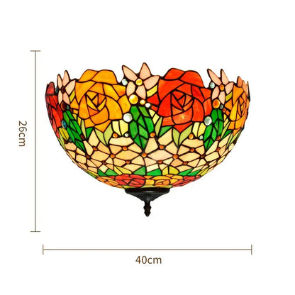 16inch Stained Glass Rose Flower Lampshade Tiffany Style Ceiling Light - CTL