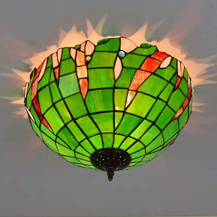 16inch Stained Glass Green Lampshade Tiffany Style Ceiling Light - CTL
