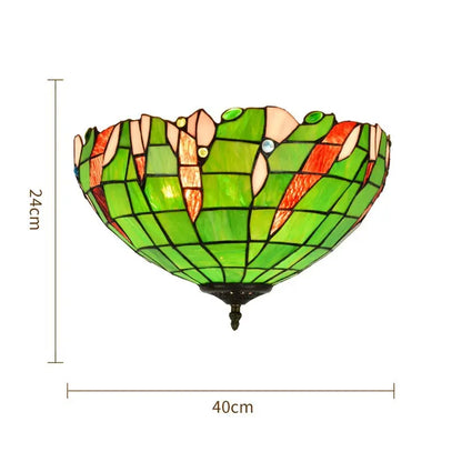 16inch Stained Glass Green Lampshade Tiffany Style Ceiling Light - CTL