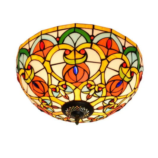 16inch Stained Glass Peach Flower Lampshade Tiffany Ceiling Light - CTL