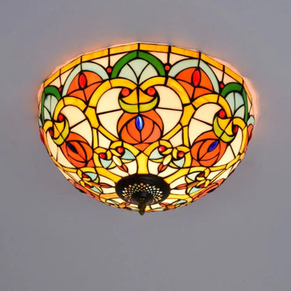 16inch Stained Glass Peach Flower Lampshade Tiffany Ceiling Light - CTL