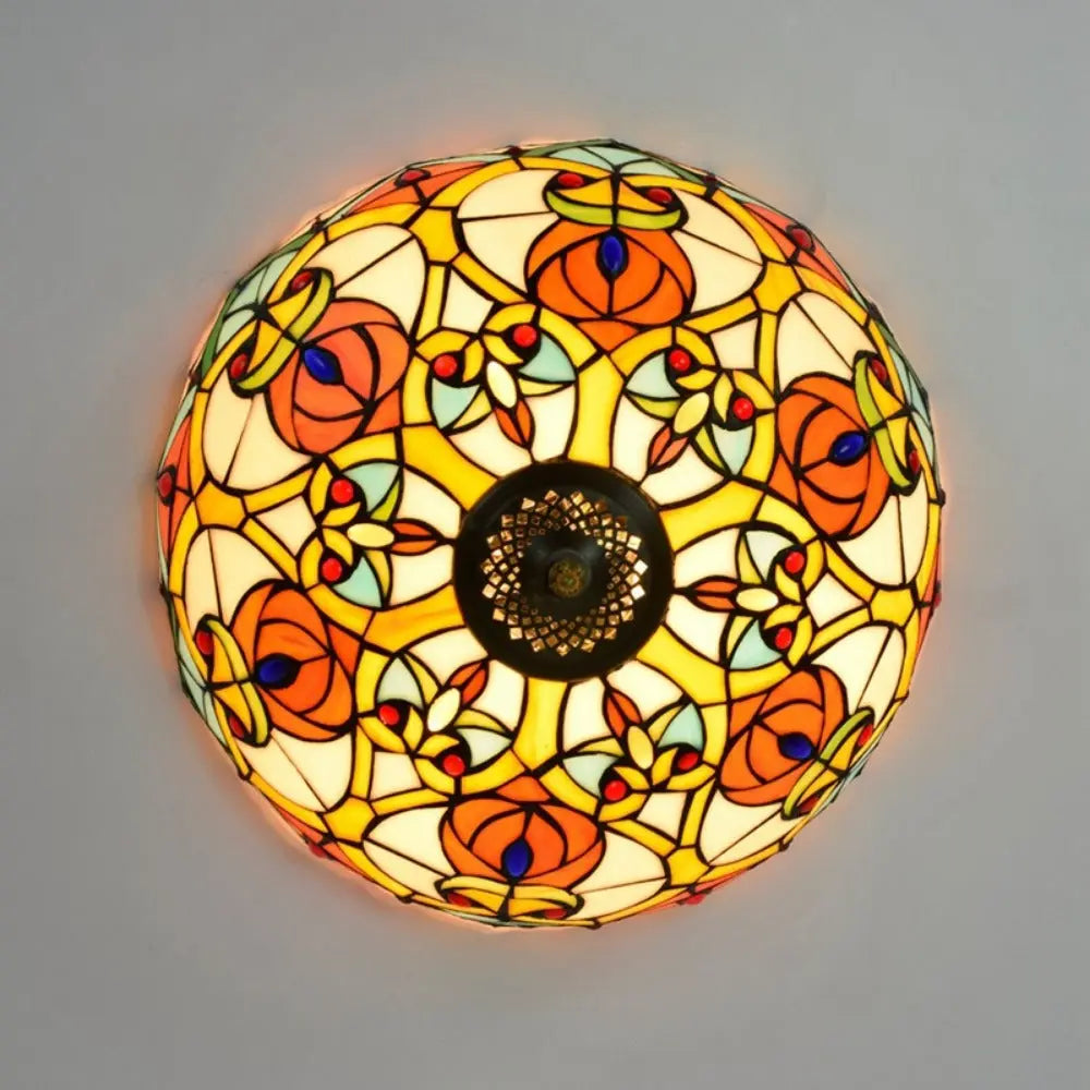 16inch Stained Glass Peach Flower Lampshade Tiffany Ceiling Light - CTL