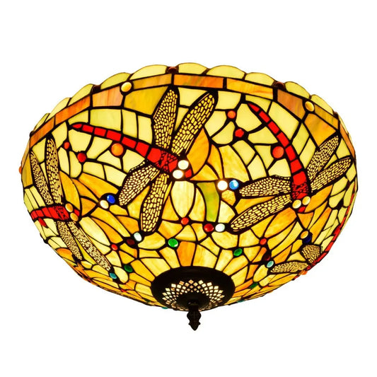 16inch Stained Glass Yellow Dragonfly Lampshade Tiffany Ceiling Lamps - CTL