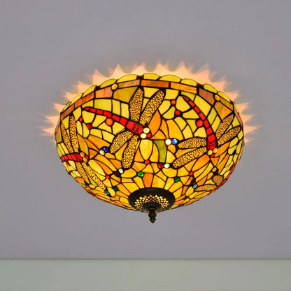 16inch Stained Glass Yellow Dragonfly Lampshade Tiffany Ceiling Lamps - CTL