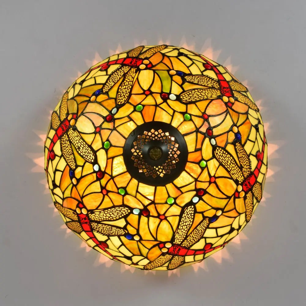 16inch Stained Glass Yellow Dragonfly Lampshade Tiffany Ceiling Lamps - CTL