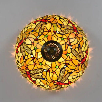 16inch Stained Glass Yellow Dragonfly Lampshade Tiffany Ceiling Lamps - CTL
