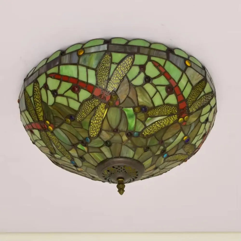 16inch Stained Glass Yellow Dragonfly Lampshade Tiffany Ceiling Lamps - CTL
