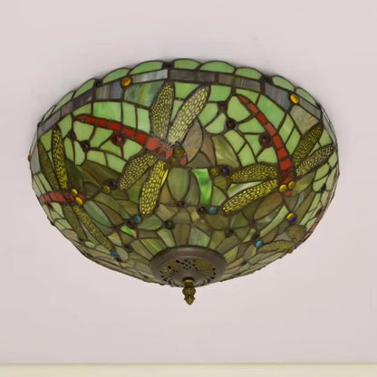 16inch Stained Glass Yellow Dragonfly Lampshade Tiffany Ceiling Lamps - CTL